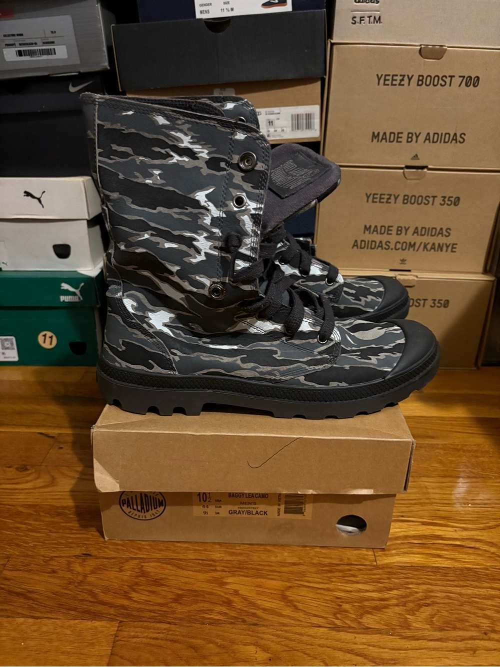Palladium billionaire boys club Gray and Black Camo High-Top Lace Boots